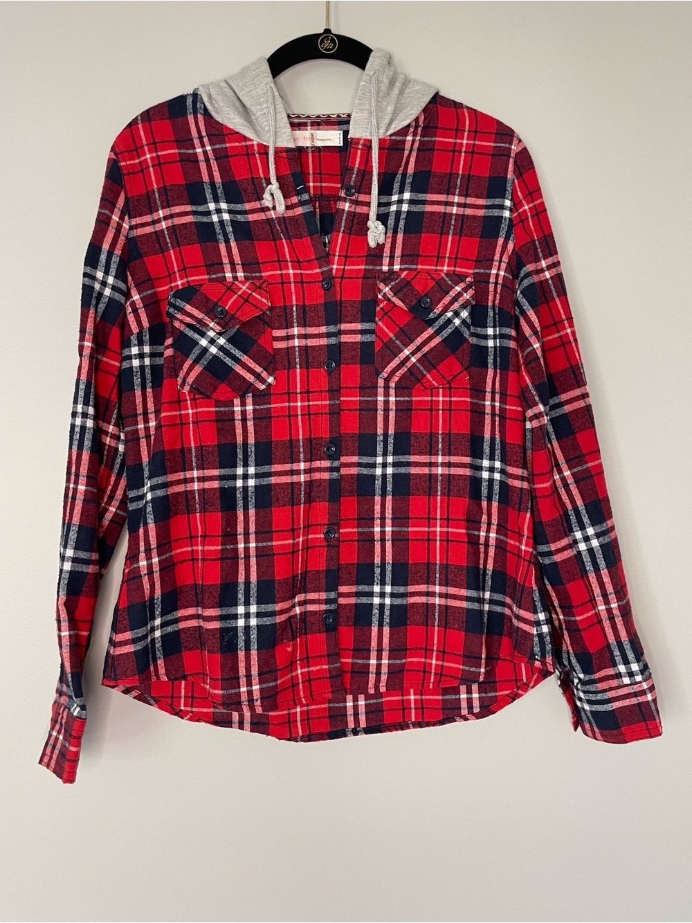 Love Tree Hooded Red Flannel Button Up Shirt